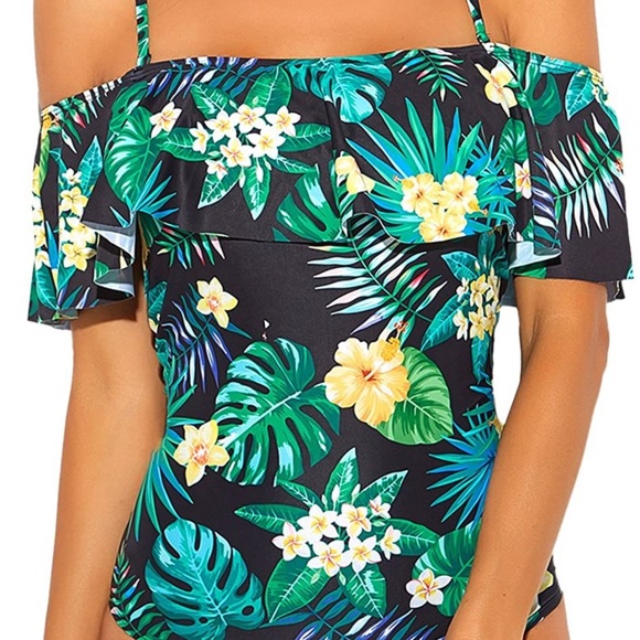 One Piece Ruffle Top Bathing Suit - Picture 3 of 5